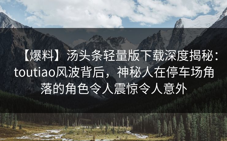 【爆料】汤头条轻量版下载深度揭秘：toutiao风波背后，神秘人在停车场角落的角色令人震惊令人意外